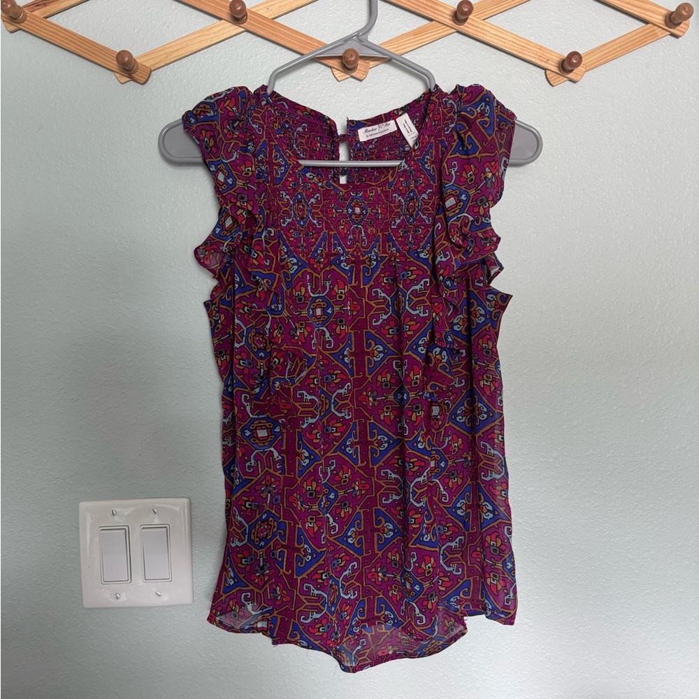 Meadow Rue by Anthropologie Ruffle Sleeve Sheer blouse